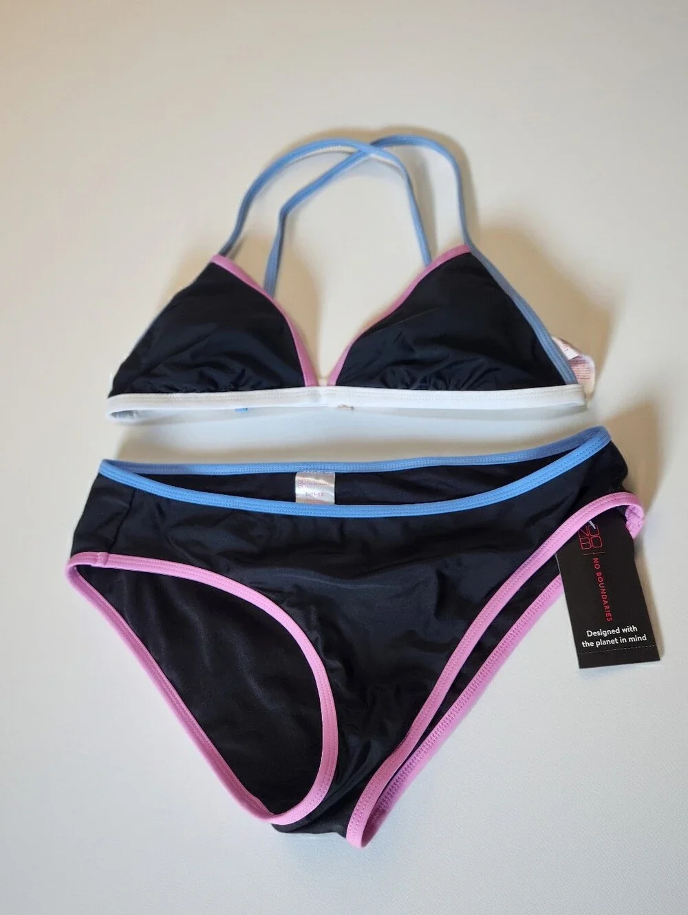 No Boundaries Tricot Solid Trimmed Bikini Set Size Large (11-13)